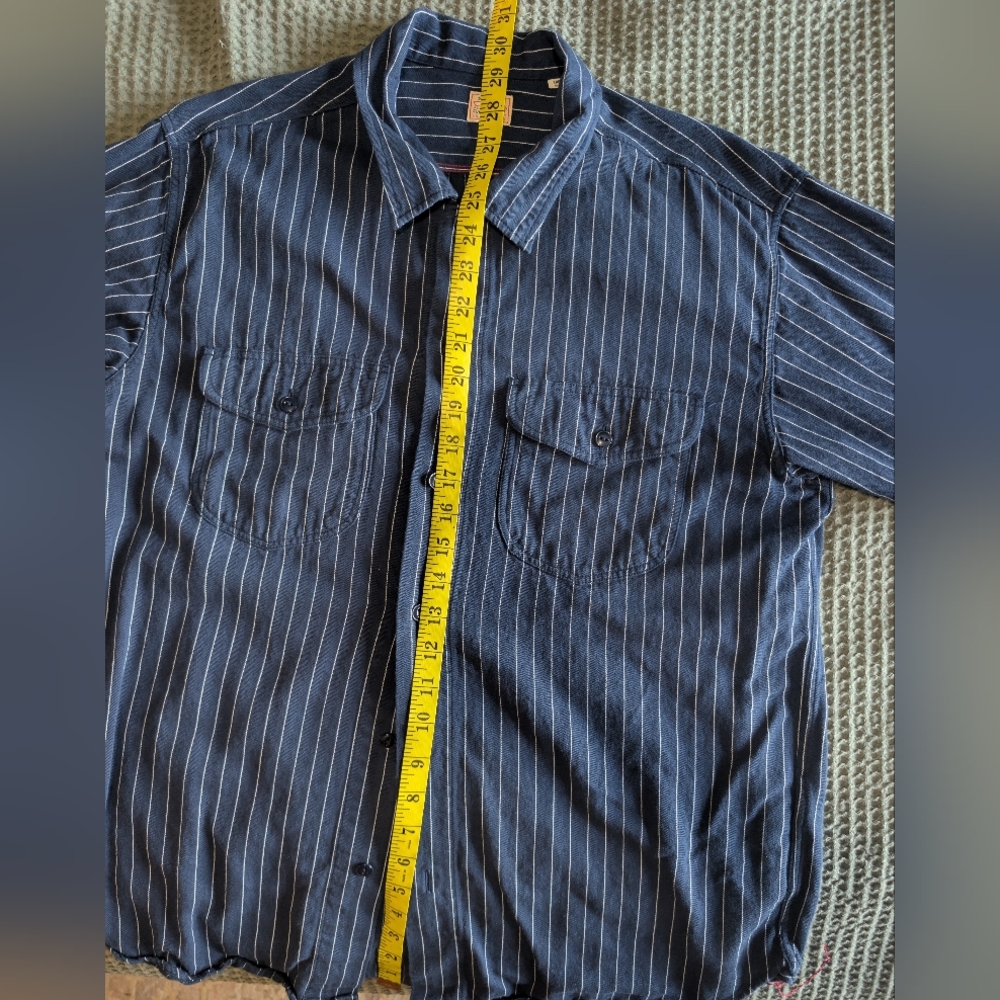 Sugar Cane Long Sleeve Work Shirt Coke Stripe Navy